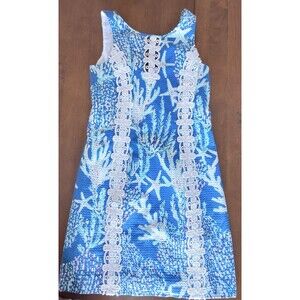 Lilly Pulitzer Ember Shift Coastal Blue Good Reef Dress Starfish Coral Sz 4